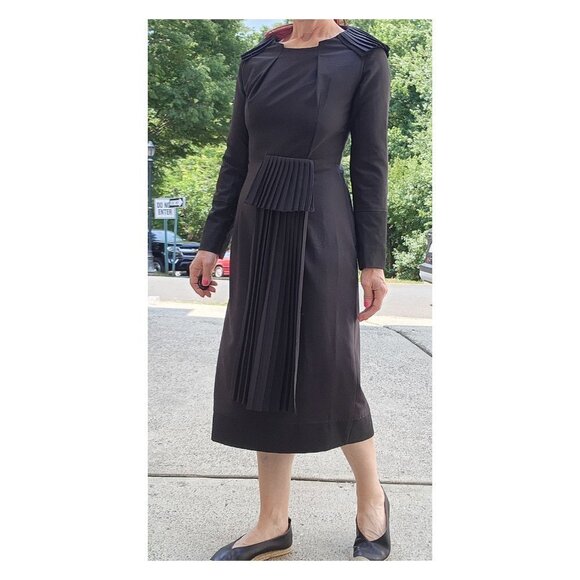 COTTONADE Paris Black Pleated Details Wool Blend Sheath Dress France - Picture 3 of 14
